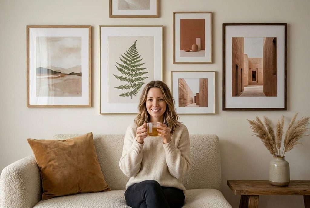 cozy living room warm neutral color palette