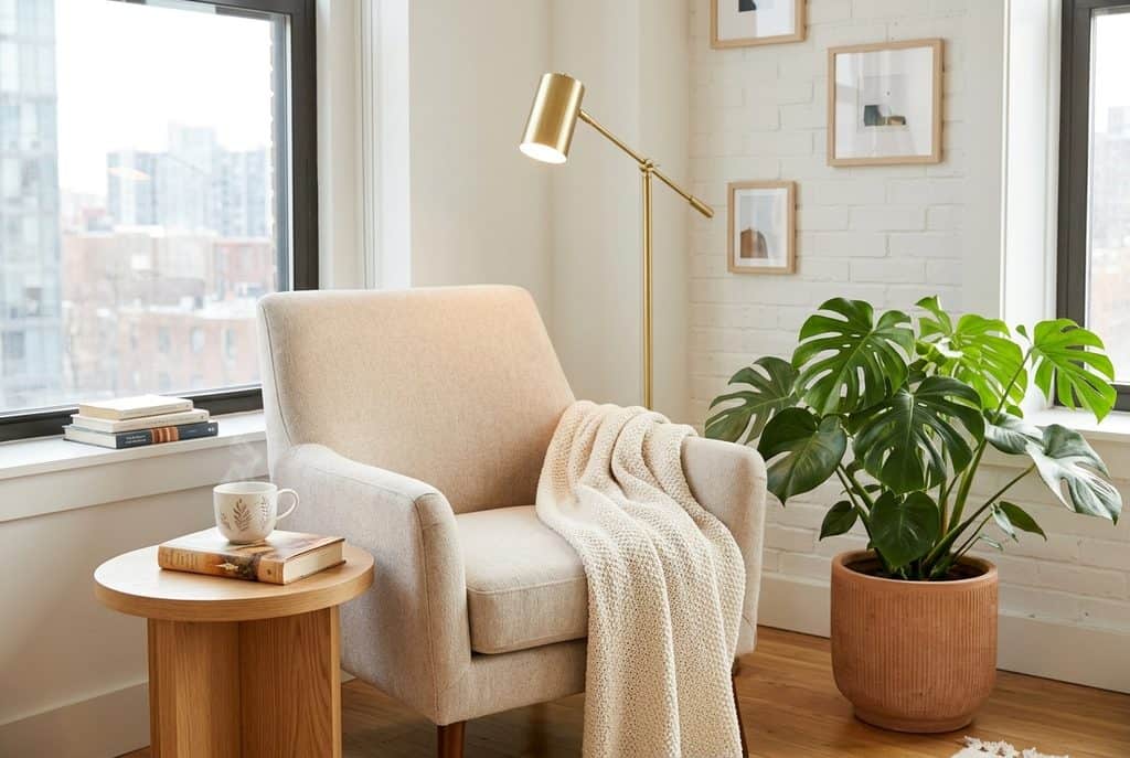 cozy living room warm neutral color palette