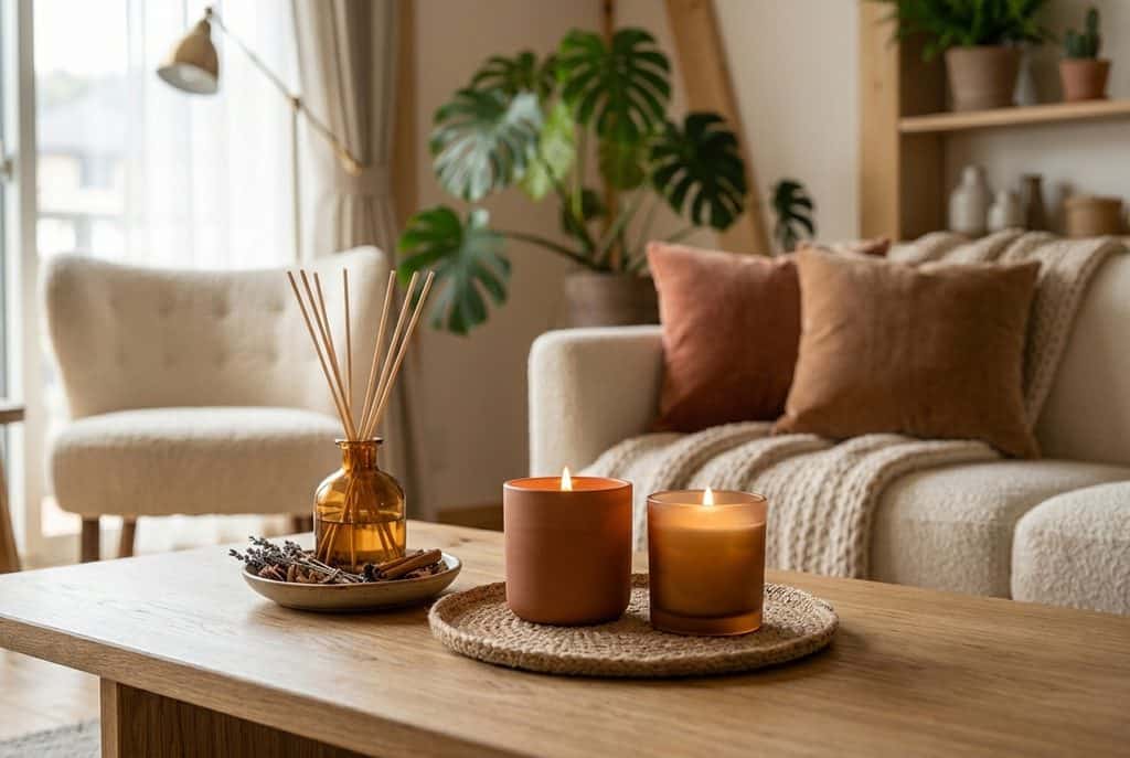 cozy living room warm neutral color palette